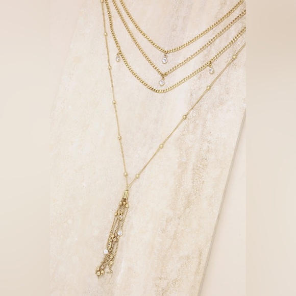 Ettika Chloe - Layered Chain Drop Tassel 18k Gold Plated And Crystal Necklace - Picture 3 of 9